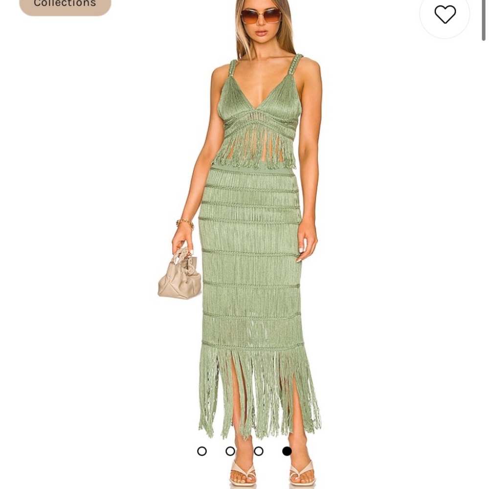 Jonathan Simkhai Green Fringe Midi Skirt and Top Set